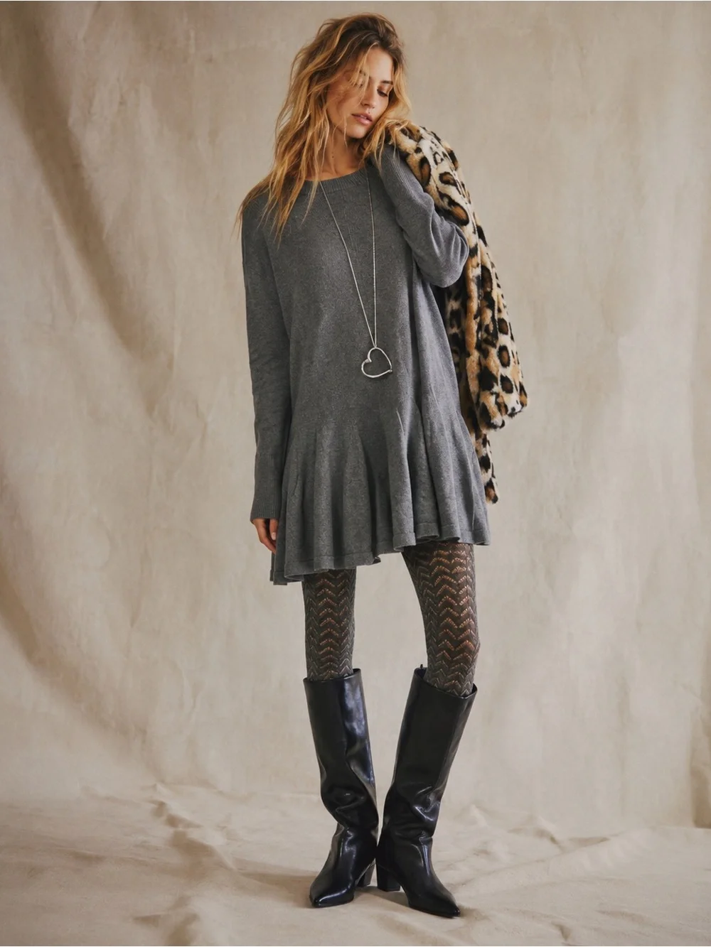 NWT FREE PEOPLE Time On My Side Grey Mini Dress Small